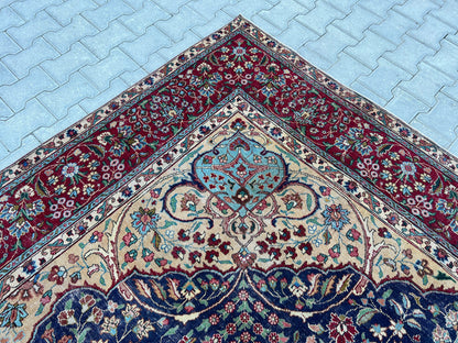 Hand Knotted Wool Rug 9x12: Vintage Oriental Navy Blue Rug