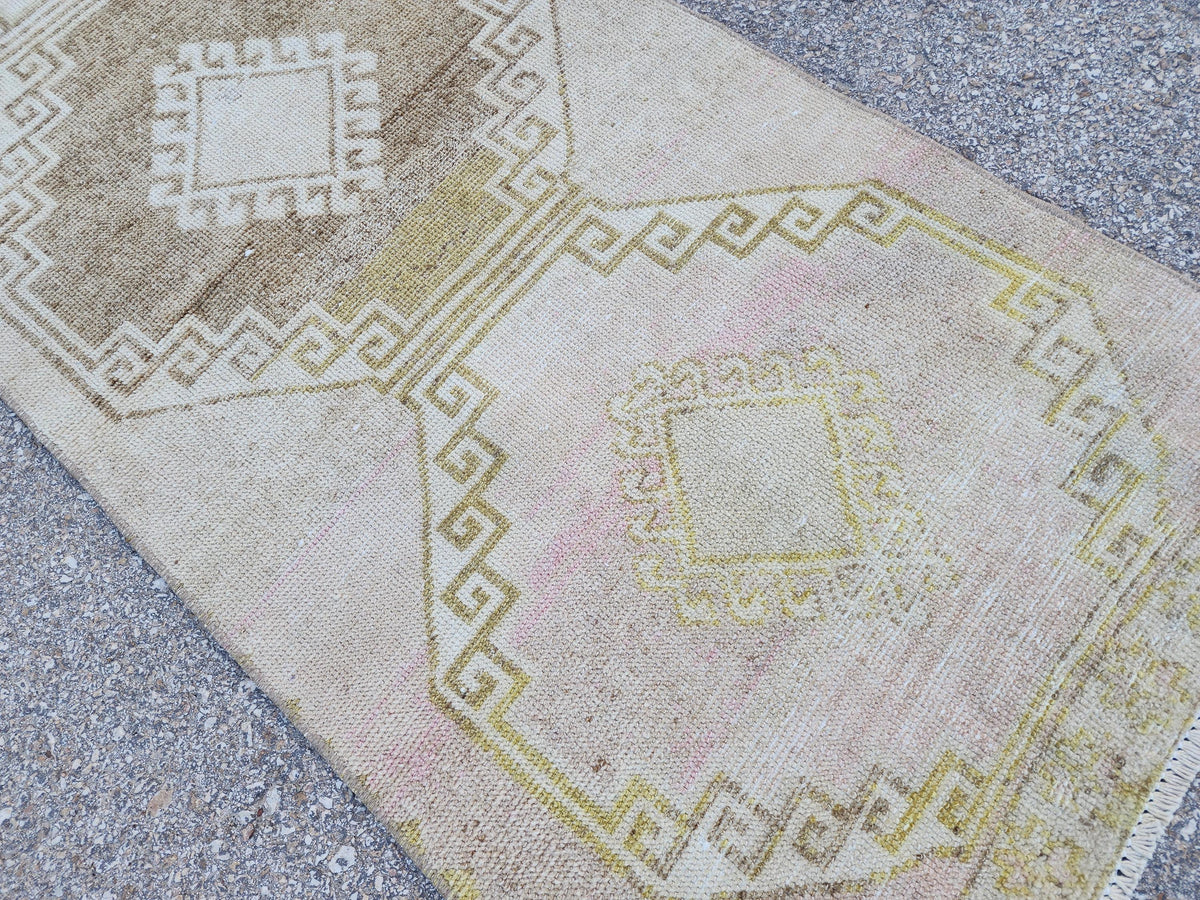 2x12 Neutral Rug, Hand Knotted Wool Turkish Runner, Farmhouse Stair Decor