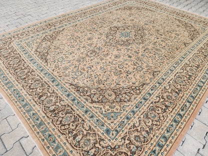 Neutral Persian Rug 9x12, Beige & Green Hand-Knotted, Neutral Living Room Decor