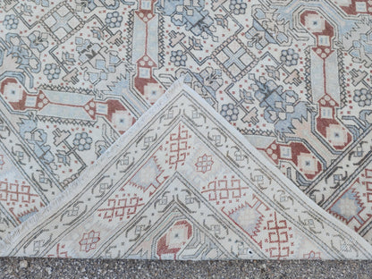 6x9 Neutral Turkish Rug: Geometric Wool & Cotton, Rustic Dining Room Decor