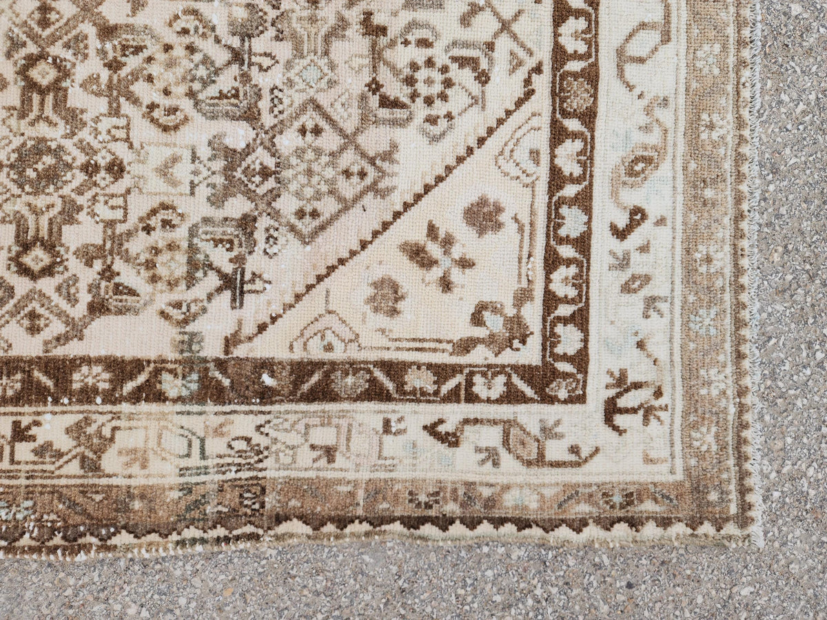 4x10 Neutral Brown Runner Rug, Hand Knotted Rustic Decor, Persian Boho Design