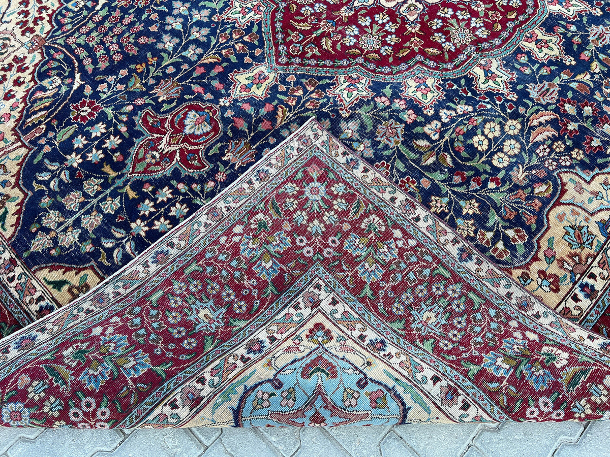 Hand Knotted Wool Rug 9x12: Vintage Oriental Navy Blue Rug