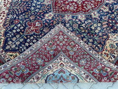 Hand Knotted Wool Rug 9x12: Vintage Oriental Navy Blue Rug