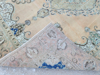 Hand Made Oversized Rug 9x12: Oriental Rustic Decor, Brown and Blue