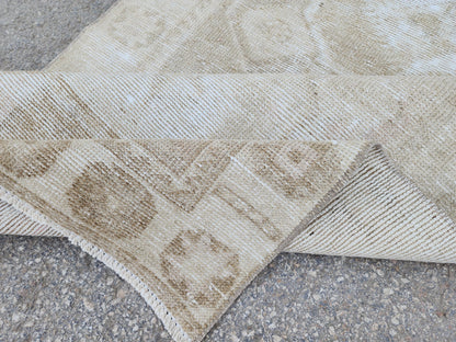 Neutral Geometric Runner Rug 3x13, Bohemian Turkish Hand Made Carpet, Hallway Home Decor