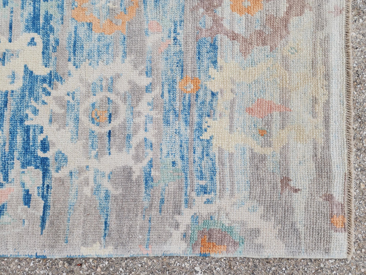 2x4 Small Oushak Rug: Abstract Blue, Up cycled Carpet, Home Wool Decor