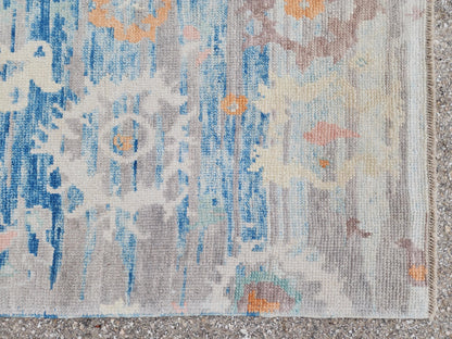 2x4 Small Oushak Rug: Abstract Blue, Up cycled Carpet, Home Wool Decor