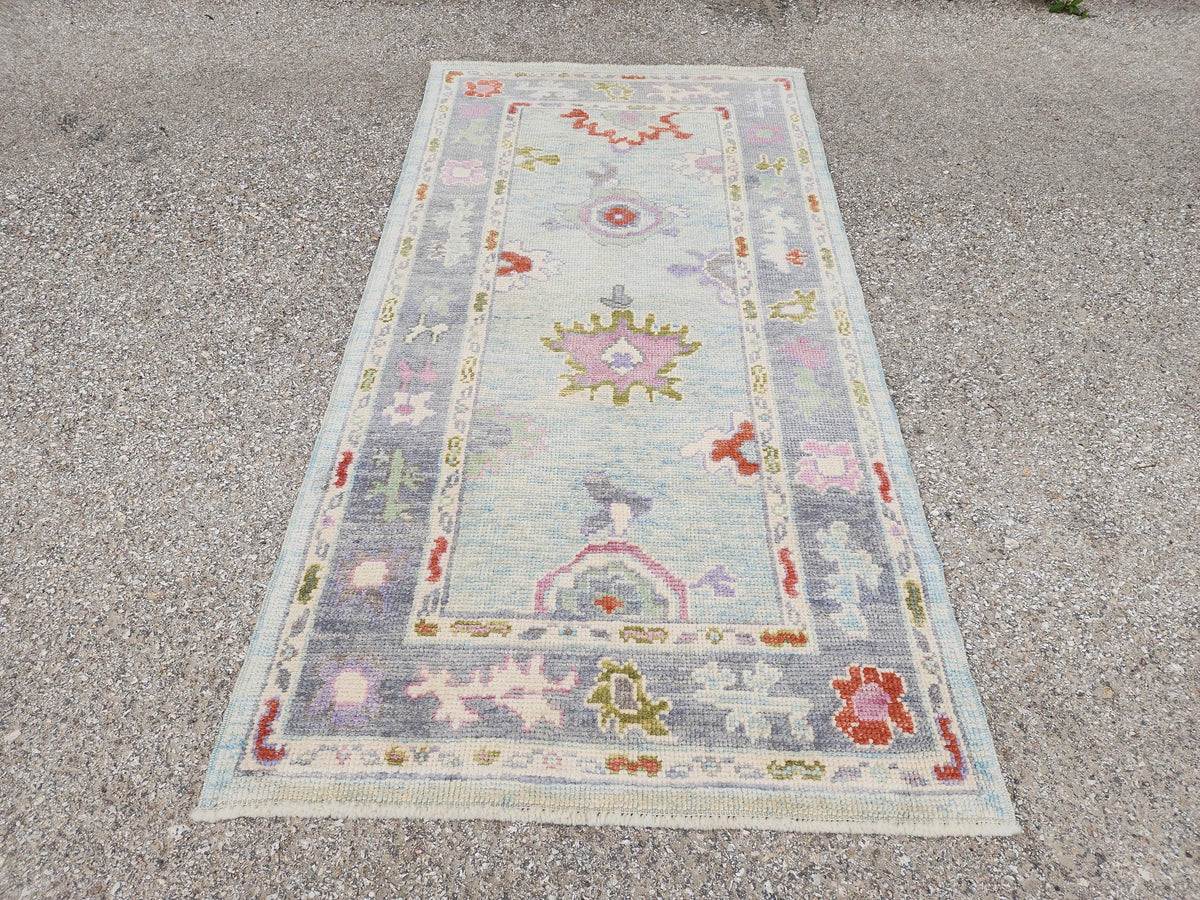 3x6 Oushak Rug: Pastel Turkish Wool Runner, Boho Hallway Rug