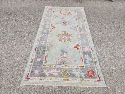 3x6 Oushak Rug: Pastel Turkish Wool Runner, Boho Hallway Rug