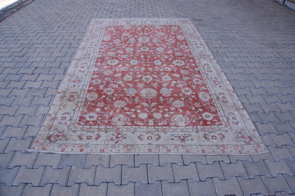 Handmade Turkish Isparta Rug 7x10: Vintage Oriental Cotton-Wool Blend