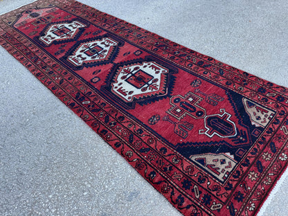 3x10 Geometric Wool Red Runner Rug: Hand Knoteed, Kitchen Decor