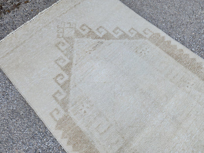 3x14 Neutral Hand-Knotted Turkish Runner Rug, Wool Hallway & Entryway Rug, Rustic Decor