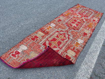 Vintage Herki Runner Rug 3x9: Handcrafted Bohemian Hallway Rug