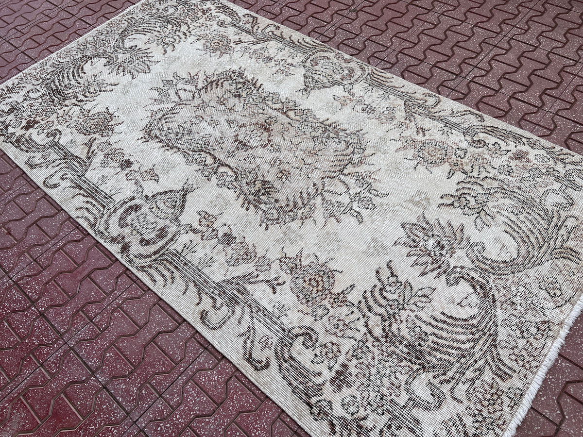 Handwoven Turkish Oushak Rug: 4x7 Wool Cotton Blend