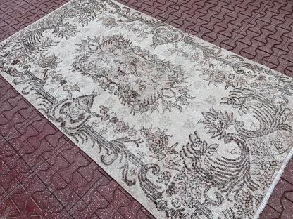 Handwoven Turkish Oushak Rug: 4x7 Wool Cotton Blend