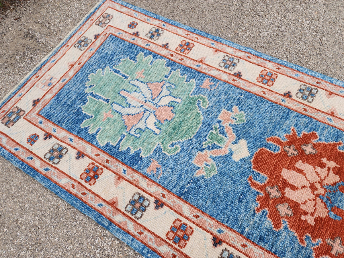 3x12 Oushak Runner Rug, Eco friendly Carpet, Home Hallway Decor, Up cycled Wool