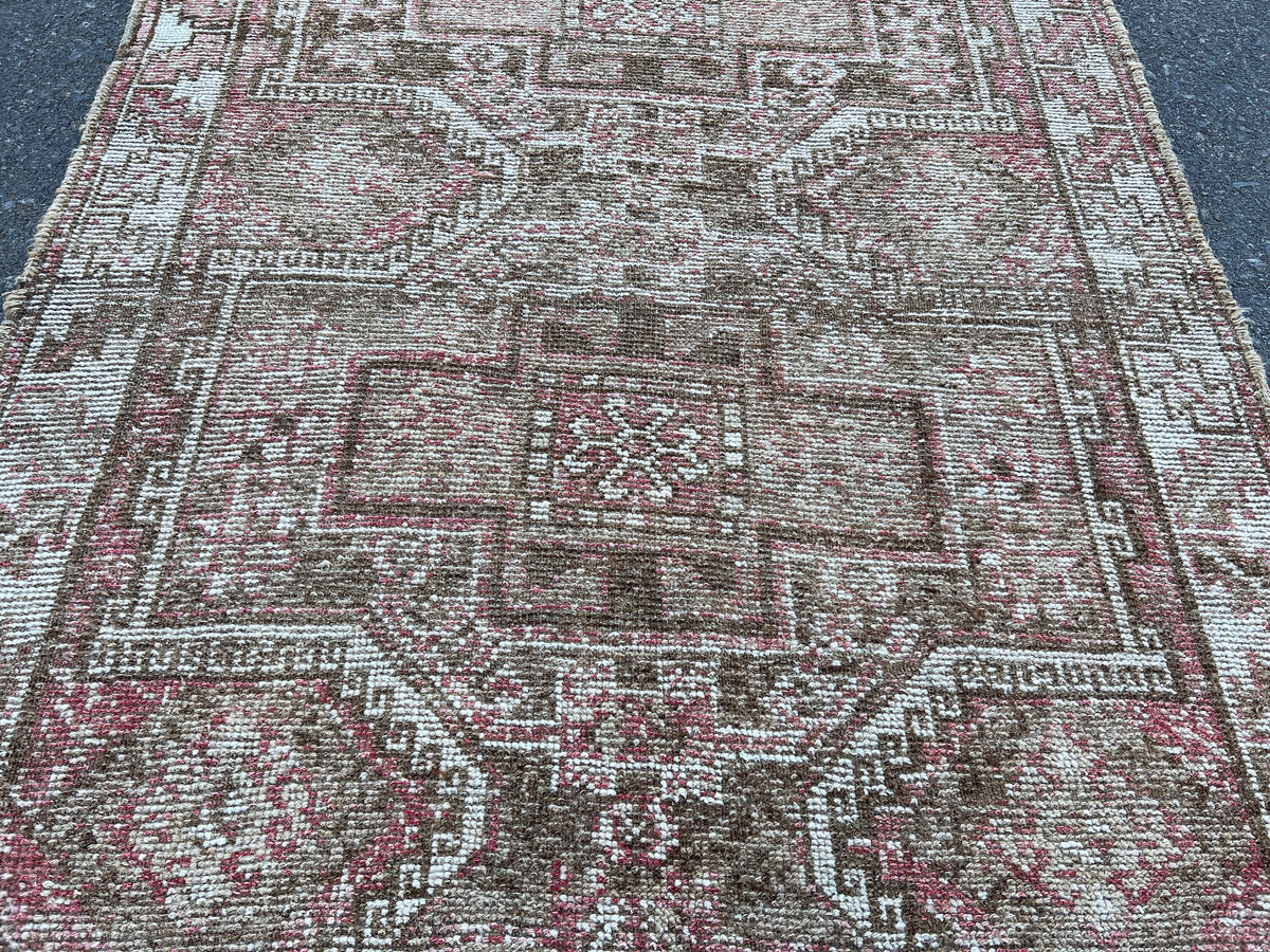 Handwoven Wool Turkish Rug 4x10: Neutral Bohemian Entry Rug