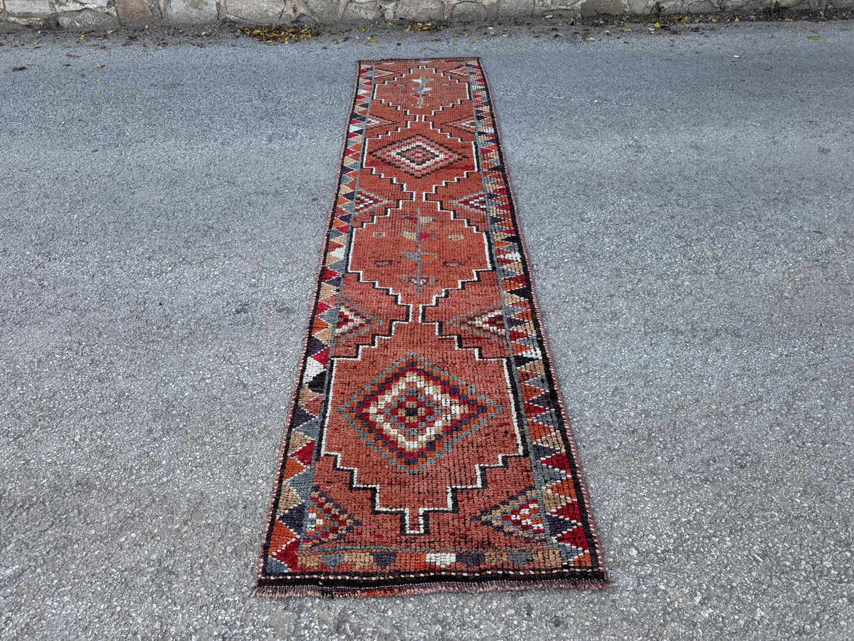 2x11 Vintage Herki Rug: Natural Wool Runner, Tribal Rustic Design