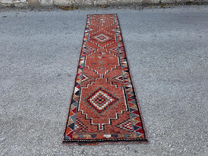 2x11 Vintage Herki Rug: Natural Wool Runner, Tribal Rustic Design