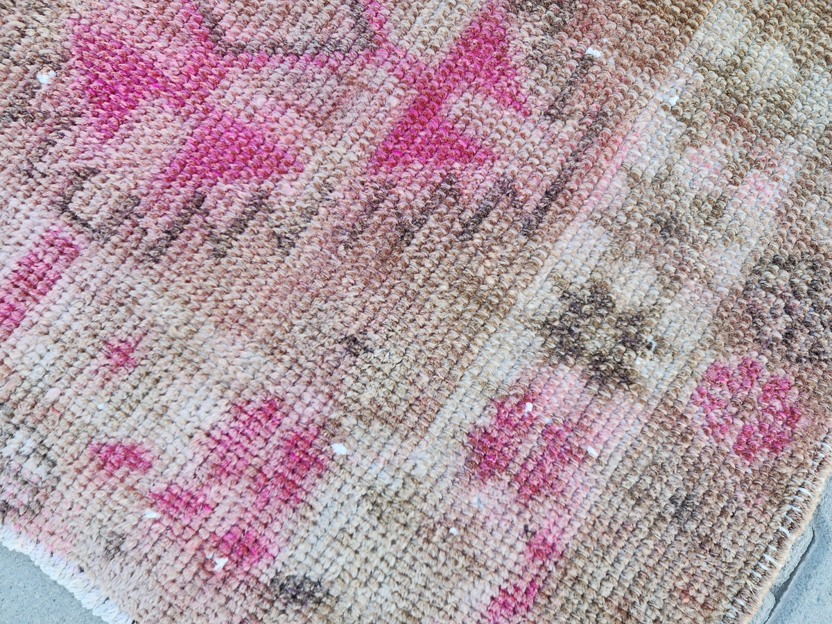 3x11 Vintage Runner Rug : Herki Handwoven Wool, Pink & Brown