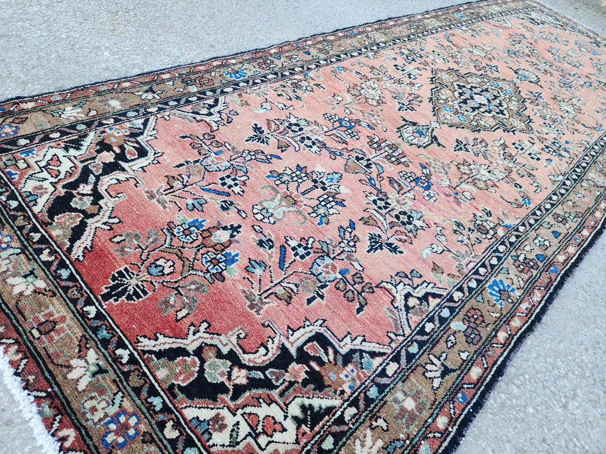 Vintage Boho Runner Rug 3x9: Hand Knotted, Red and Black