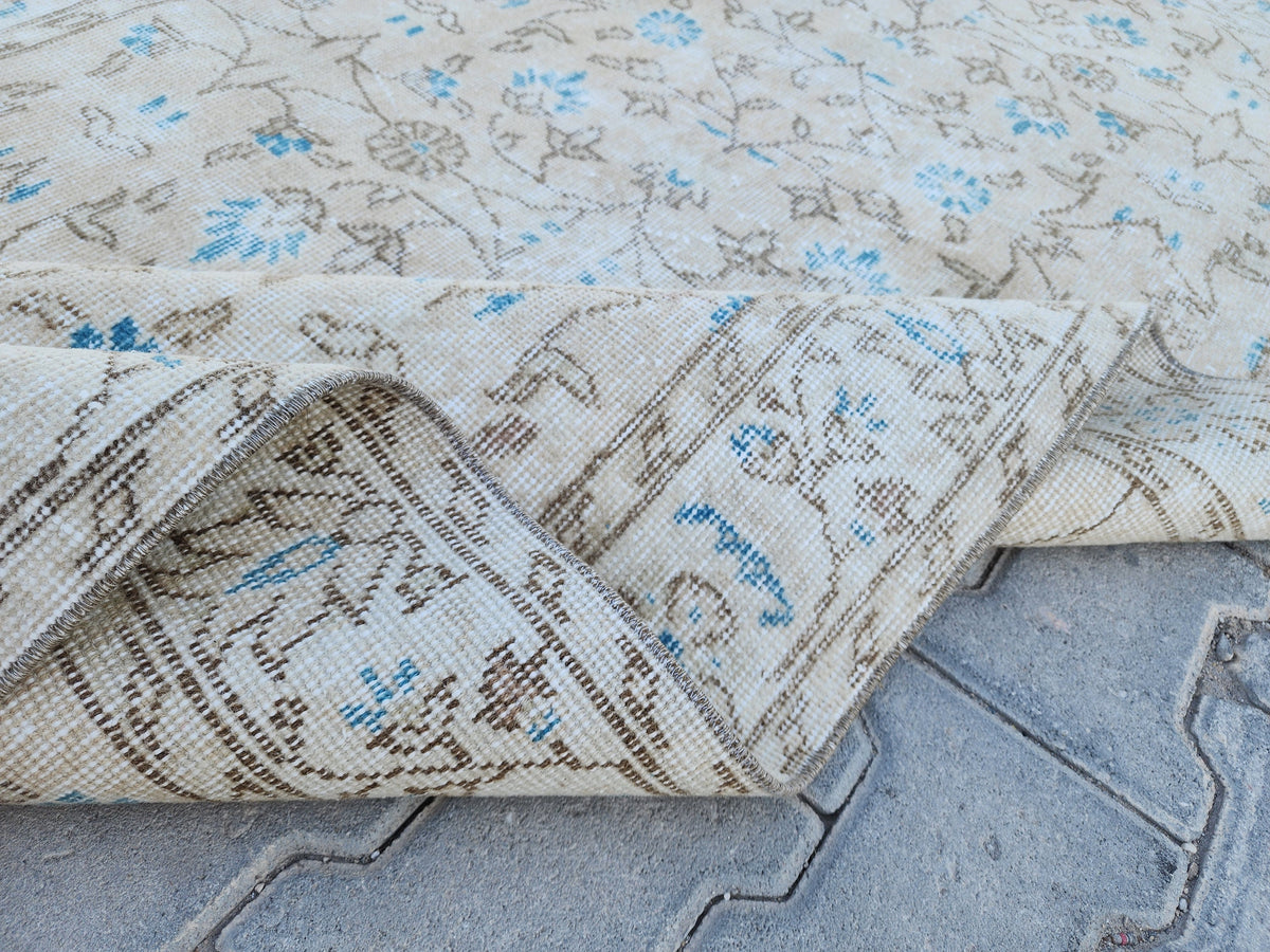 Handwoven Turkish Oushak Rug: 4x7 Neutral Wool & Cotton