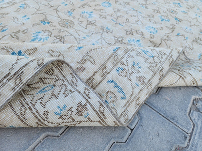 Handwoven Turkish Oushak Rug: 4x7 Neutral Wool & Cotton