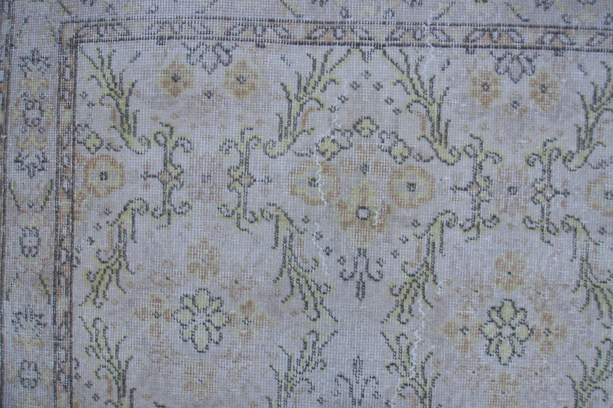 Handwoven Turkish Oushak Rug 3x6: Neutral Wool & Cotton Blend