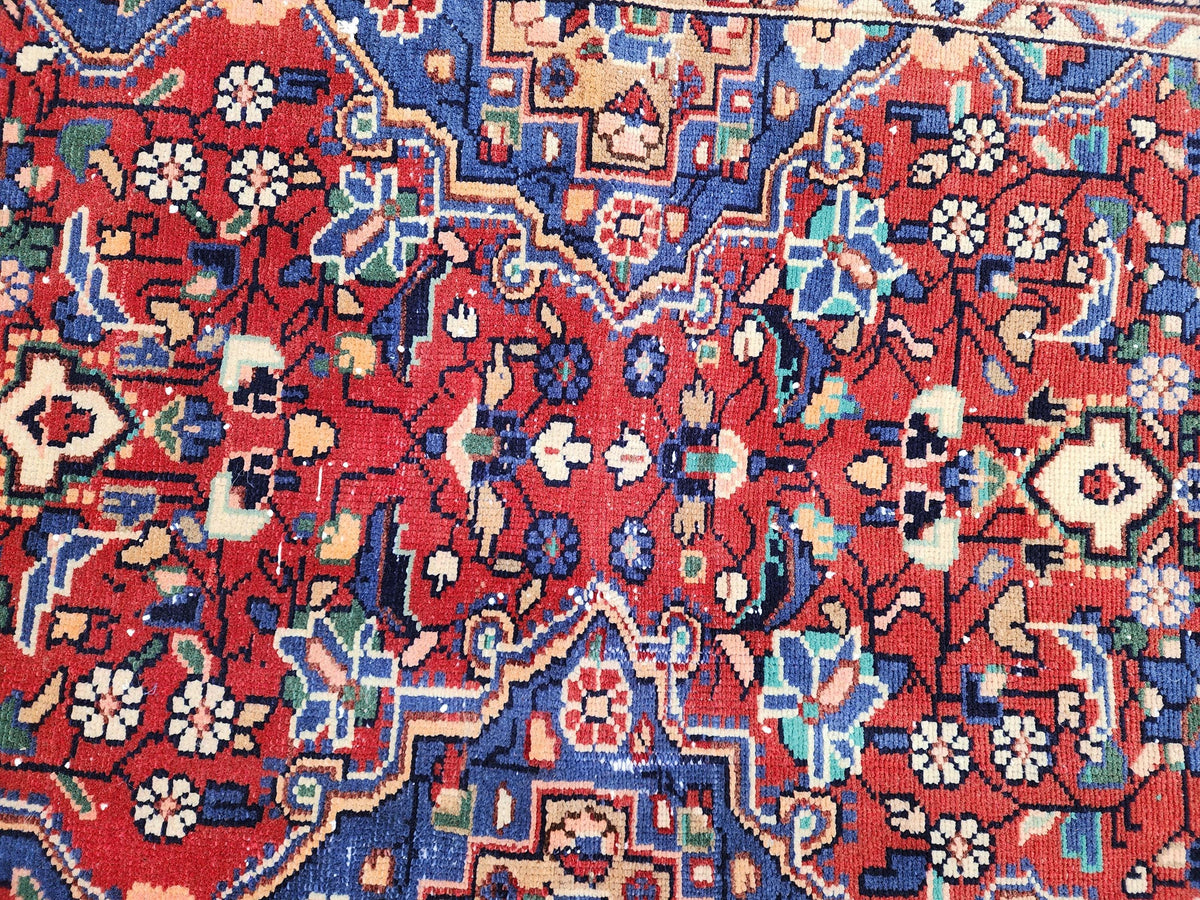 Antique Wool Runner Rug 3x9: Handcrafted Red Ann Blue Color, Farmhouse Decor