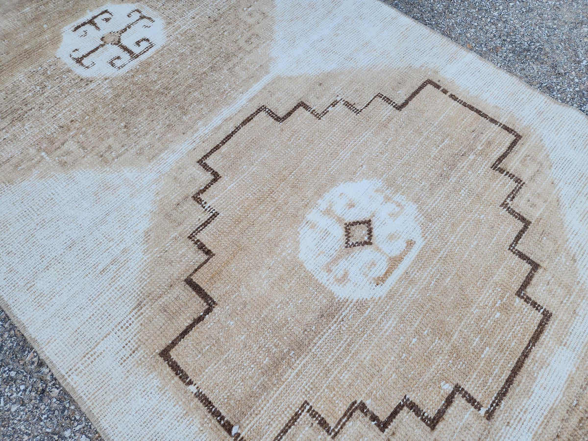 3x11 Neutral Turkish Wool Runner Rug, Hand-Knotted Vintage Hallway & Entryway Rug