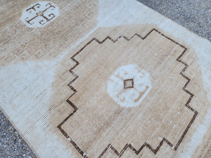 3x11 Neutral Turkish Wool Runner Rug, Hand-Knotted Vintage Hallway & Entryway Rug