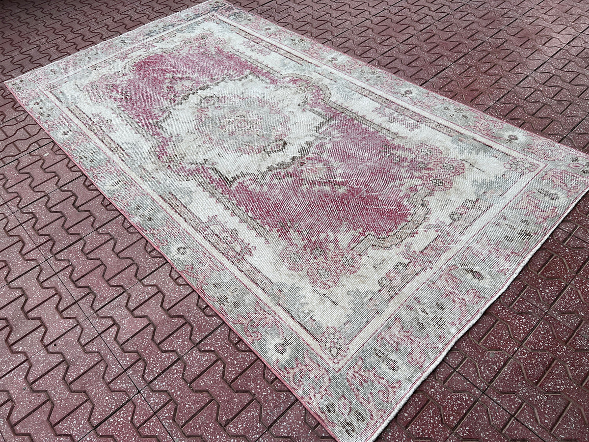 Handwoven Turkish Oushak Rug: 4x7 Boho Wool Cotton Rug