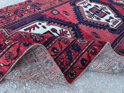 3x10 Geometric Wool Red Runner Rug: Hand Knoteed, Kitchen Decor