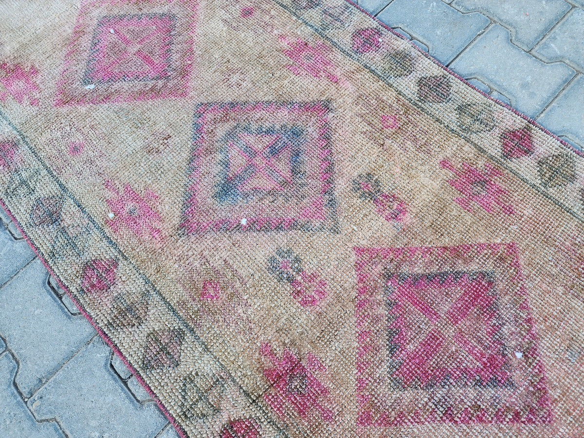 3x11 Hand Made Rustic Rug, Turkish Wool Runner Rug, Hallway Design