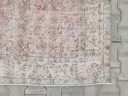 5x9 Handwoven Turkish Oushak Rug: Vintage Pink Oriental Rug