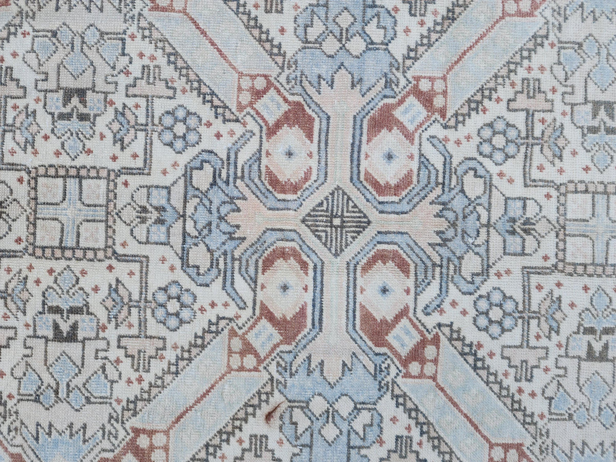 6x9 Neutral Turkish Rug: Geometric Wool & Cotton, Rustic Dining Room Decor