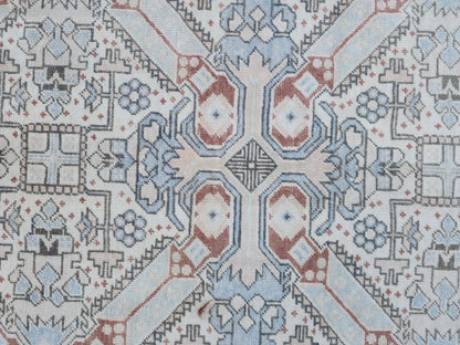 6x9 Neutral Turkish Rug: Geometric Wool & Cotton, Rustic Dining Room Decor