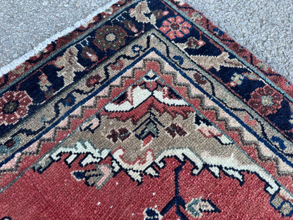 Antique Wool Runner Rug 3x10: Hand Knotted, Rustic Hallway Decor