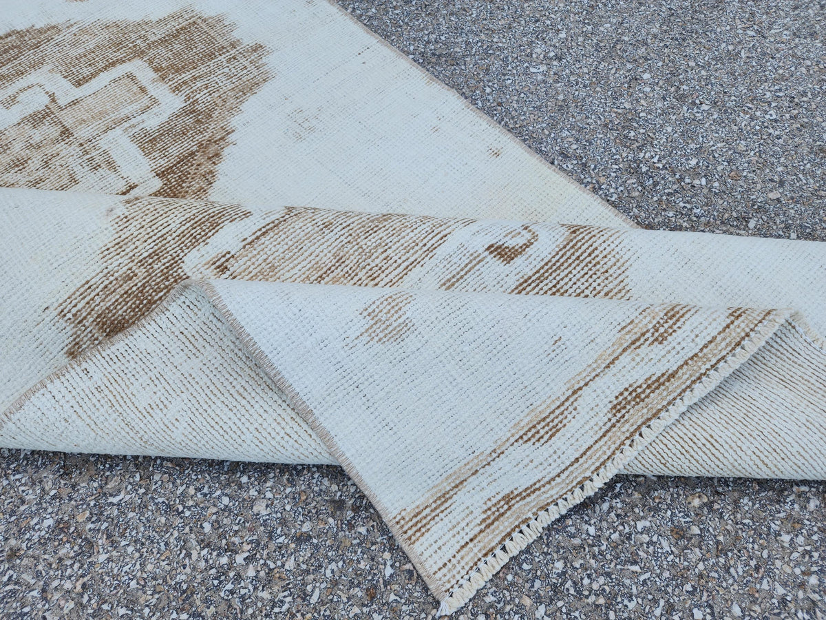 3x13 Handmade Wool Turkish Runner Rug: Neutral Beige Living Room Decor