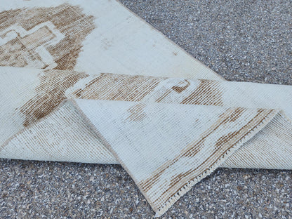 3x13 Handmade Wool Turkish Runner Rug: Neutral Beige Living Room Decor