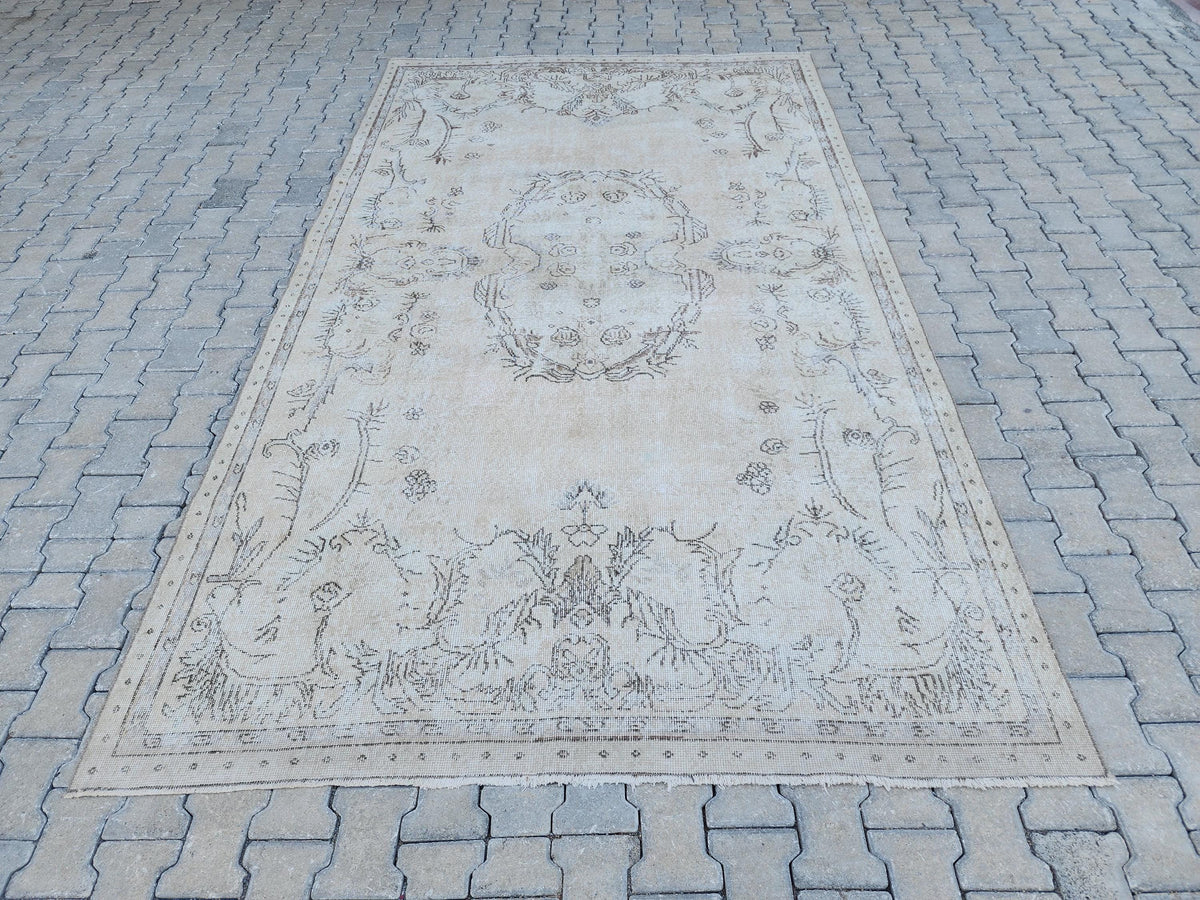 Neutral Rug 7x11, Hand Knotted Turkish Wool Rug, Oushak Design Bohem Decor