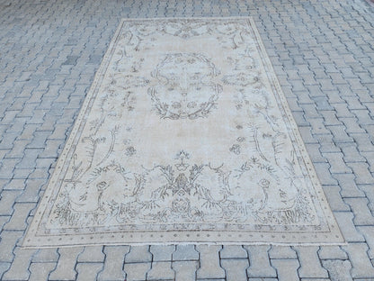 Neutral Rug 7x11, Hand Knotted Turkish Wool Rug, Oushak Design Bohem Decor
