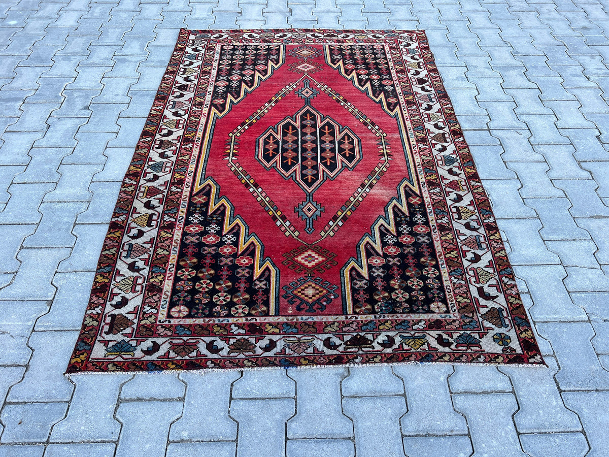 4x6 Vintage Turkish Wool Rug: Distressed Oushak Area Rug