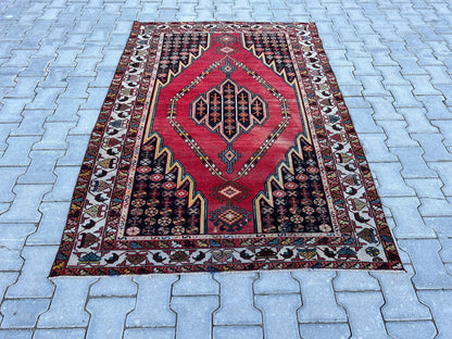 4x6 Vintage Turkish Wool Rug: Distressed Oushak Area Rug
