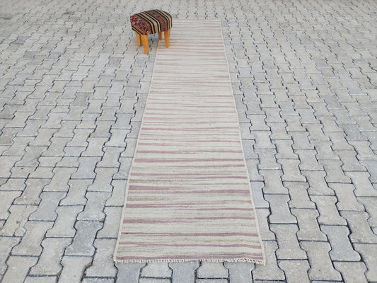 2.7x11.4 ft Turkish Kilim Wool Runner – Traditional, Hallway