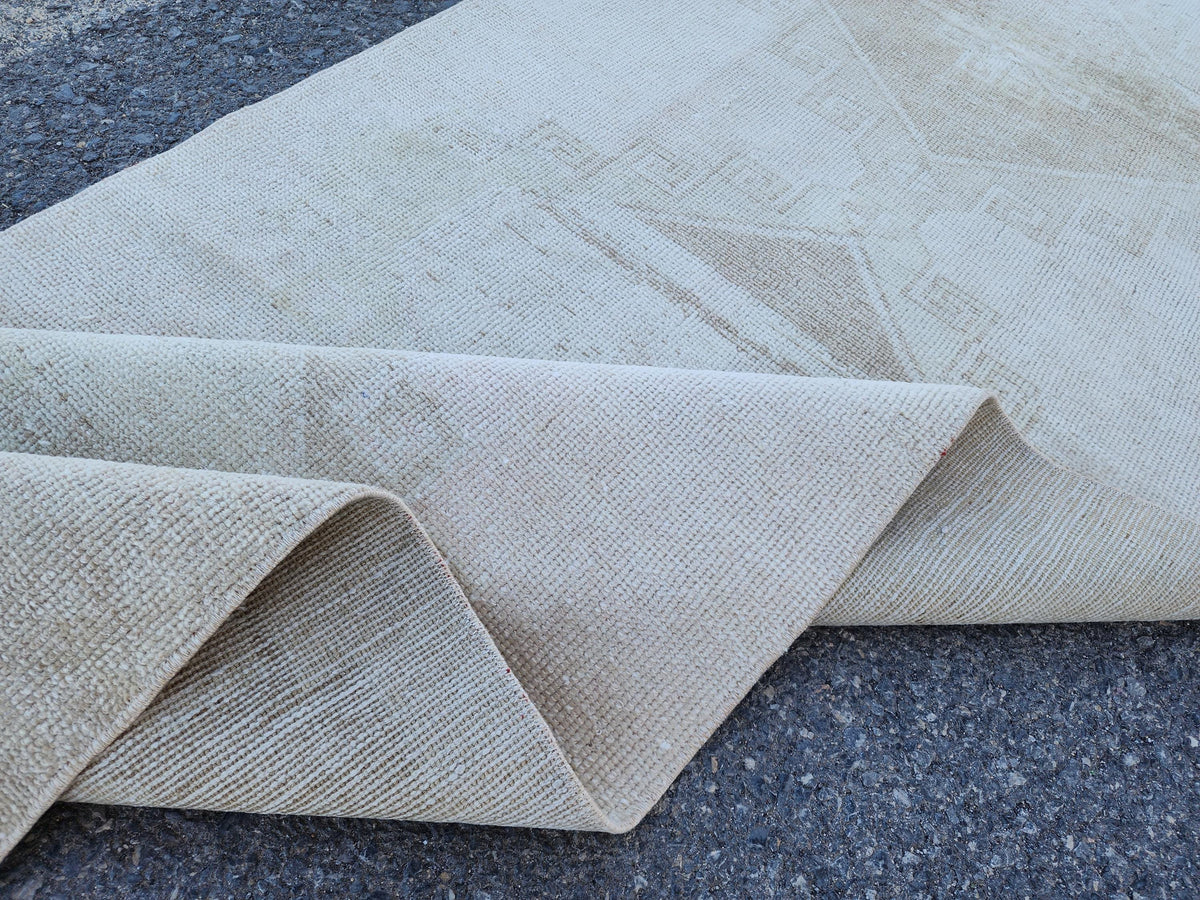 Neutral Vintage Runner Rug 2.7 x 11.3 ft, Turkish Hand Knotted Up Cycled Wool, Eco Friendly