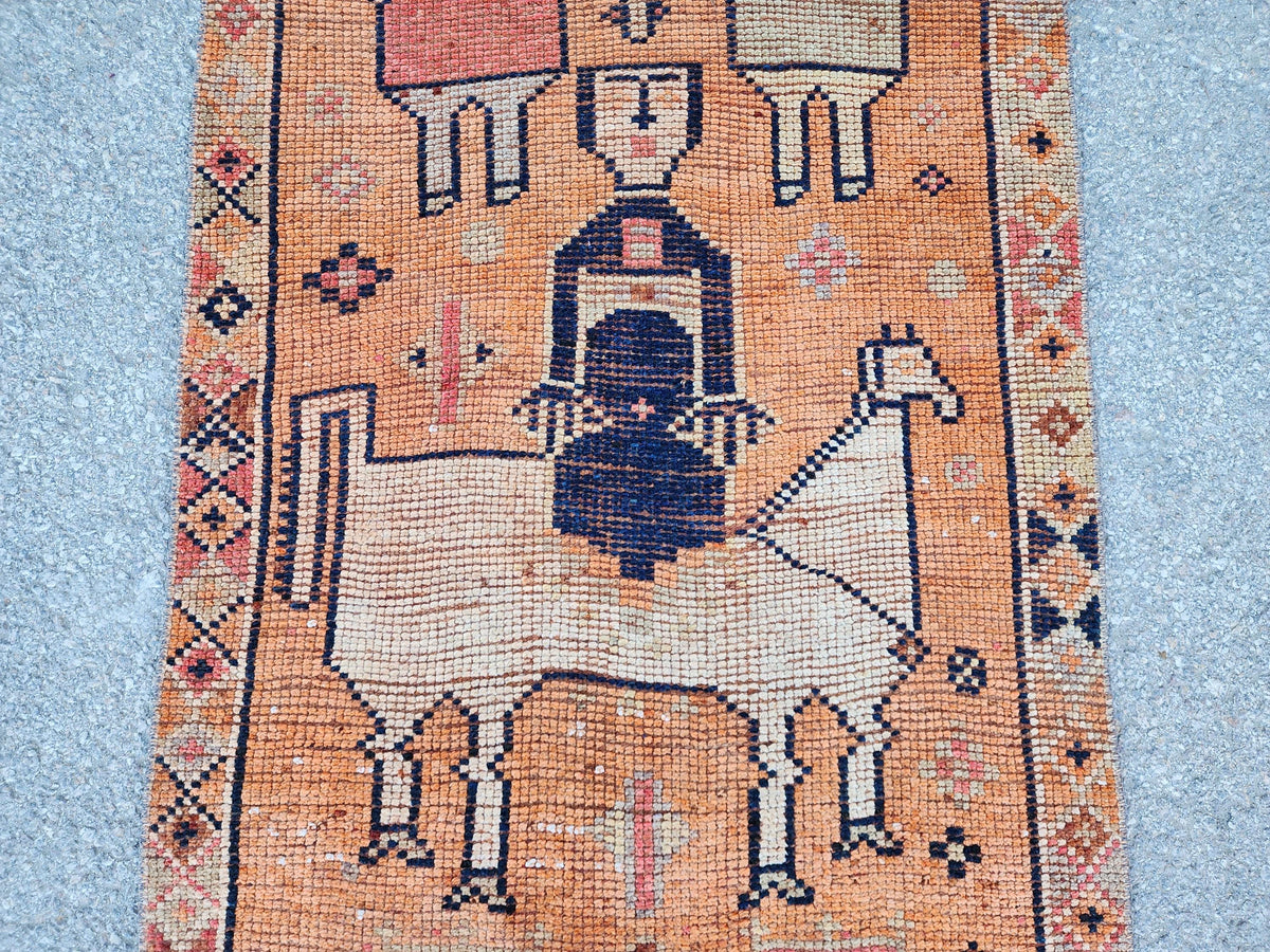 3x8 Tribal Runner Rug, Hand Made Rustic Decor, Kitchen Decor, Up Cycled Wool