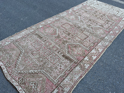 Handwoven Wool Turkish Rug 4x10: Neutral Bohemian Entry Rug