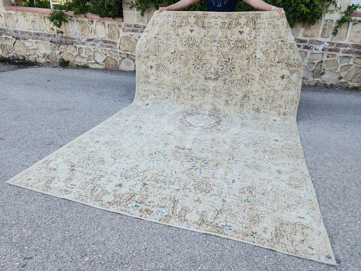 7x10 Oushak Rug: Handwoven Turkish Wool, Neutral Farmhouse Style
