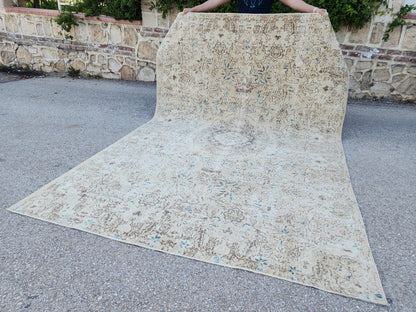 7x10 Oushak Rug: Handwoven Turkish Wool, Neutral Farmhouse Style